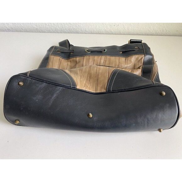 Mario Hernandez Leather Bag Shoulder Tan Black Tote Pockets  Check Pictures - Picture 5 of 16